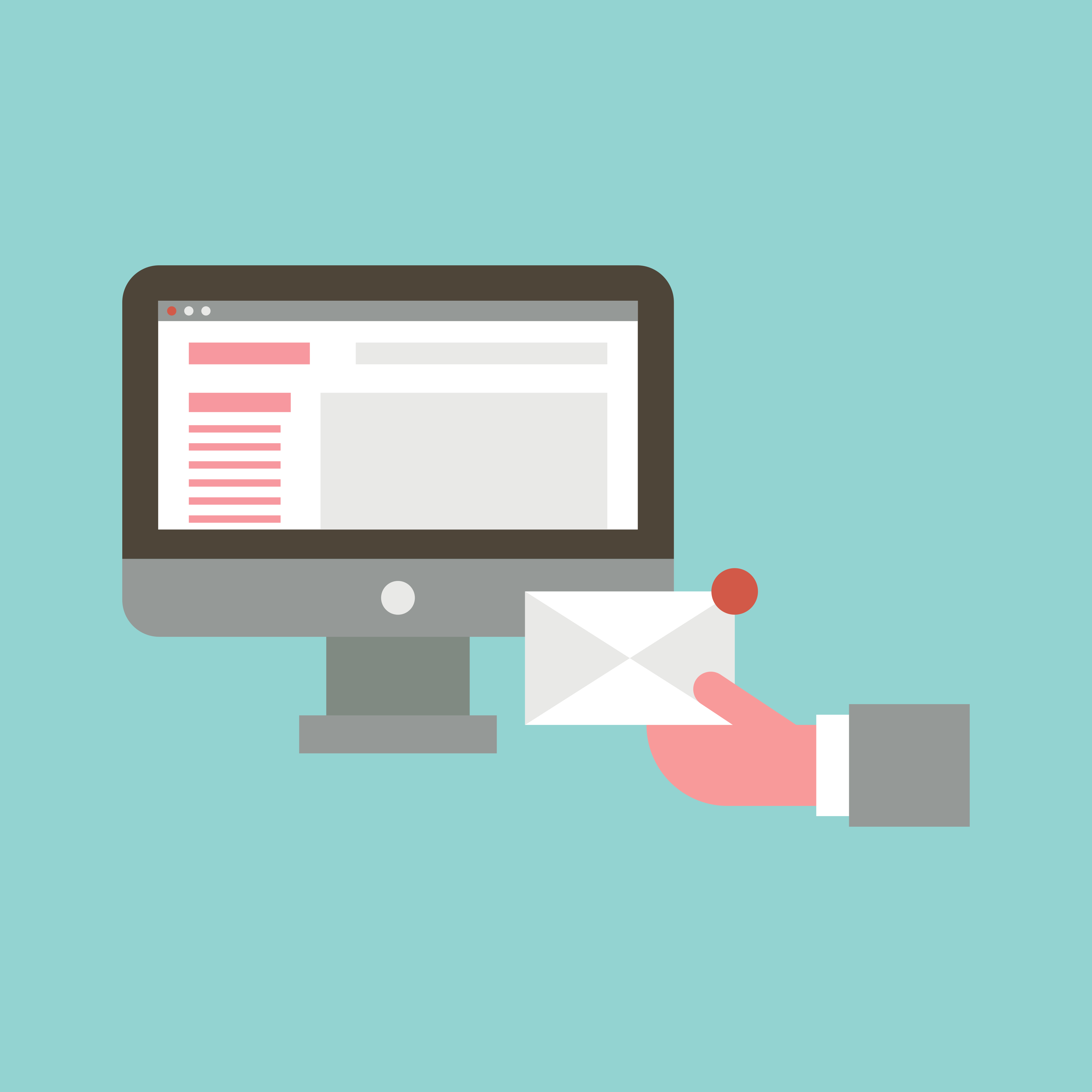 Image of artist designed computer and an email-letter with a symbol indicating a new notifcation